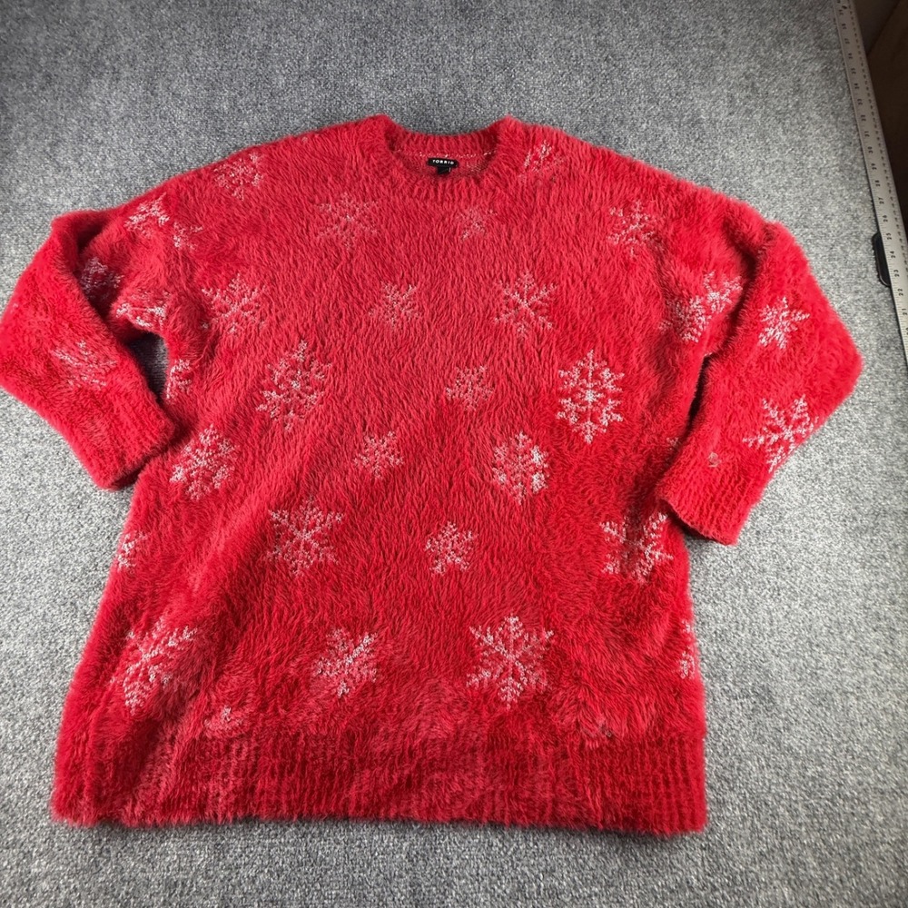 Torrid Red Eyelash Knit Snowflake Holiday Sweater Plus Size 2 2X Fuzzy Pullover
